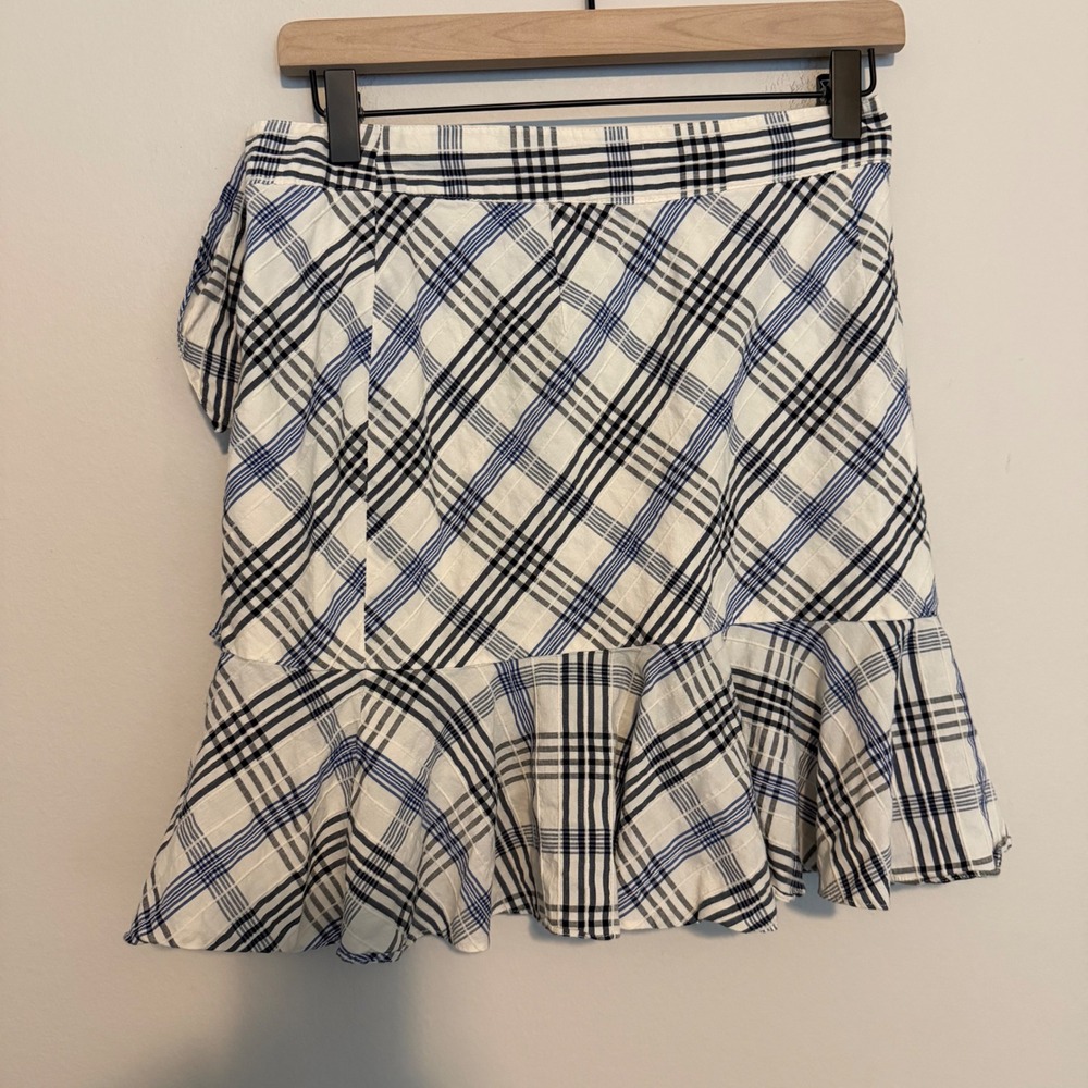 Veronica Beard White and Blue Plaid Ruffle Mini Skirt - Picture 5 of 6